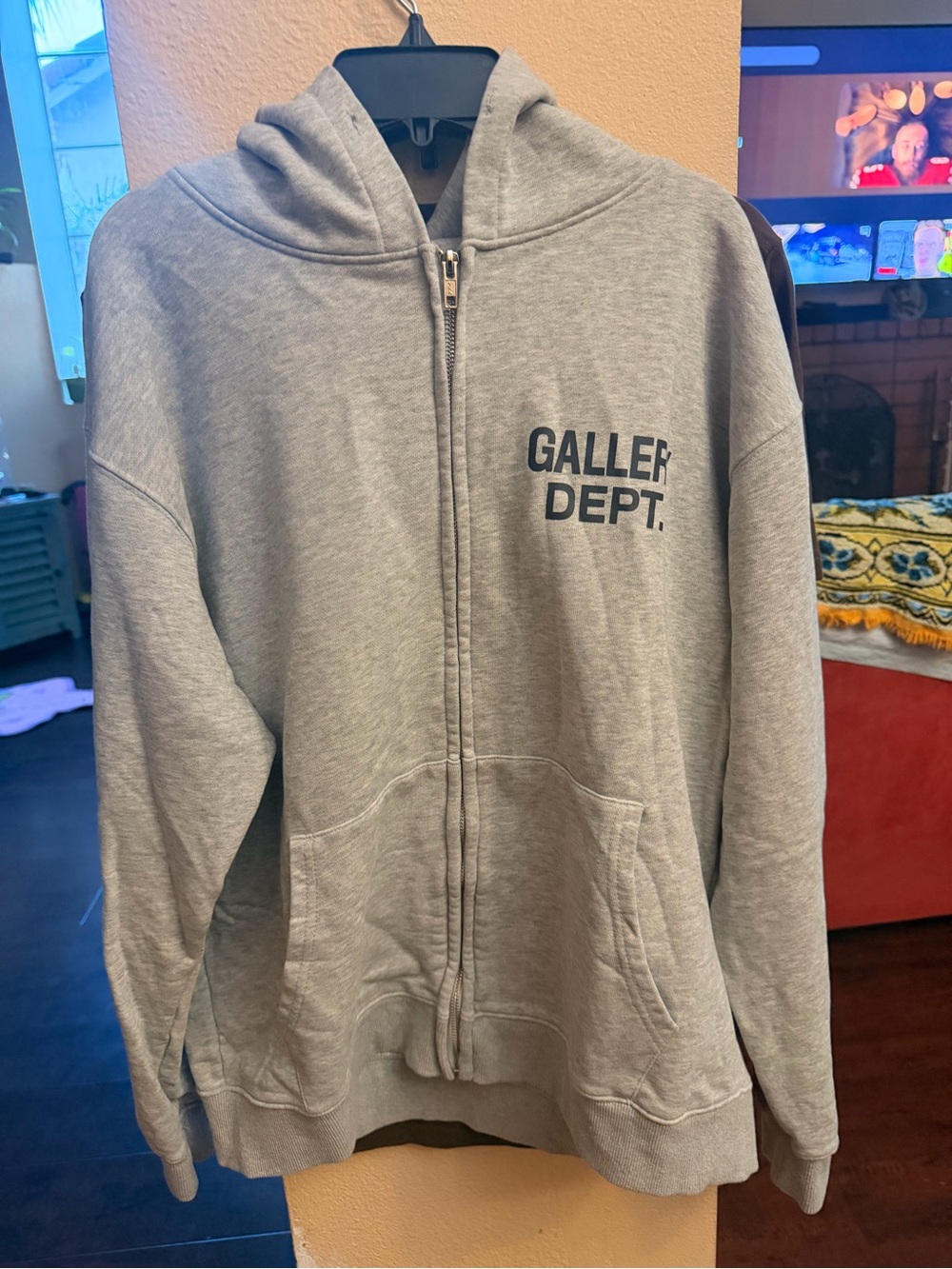 Gallery Dept. Gray Hooded Zip Sweatshirt with Chest Logo
